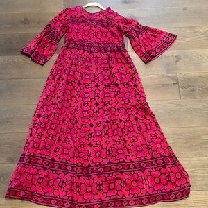 Fuchsia Floral Maxi Dress with Bell Sleeves